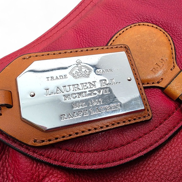 Ralph Lauren RLL Leather Bag Purse Handbag Red Brown - Picture 8 of 13